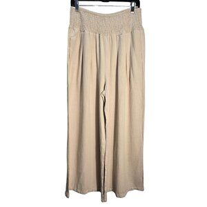 NWOT | Cream Tan Smocked High Waist Wide Leg Flowy Palazzo Pants | XLarge